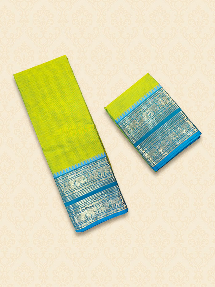 CYA Parrot Green with Sky blue Saree