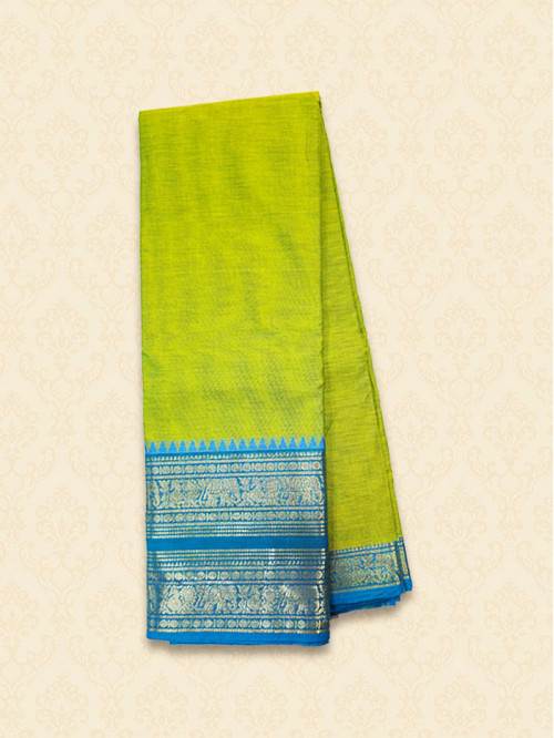 CYA Parrot Green with Sky blue Saree