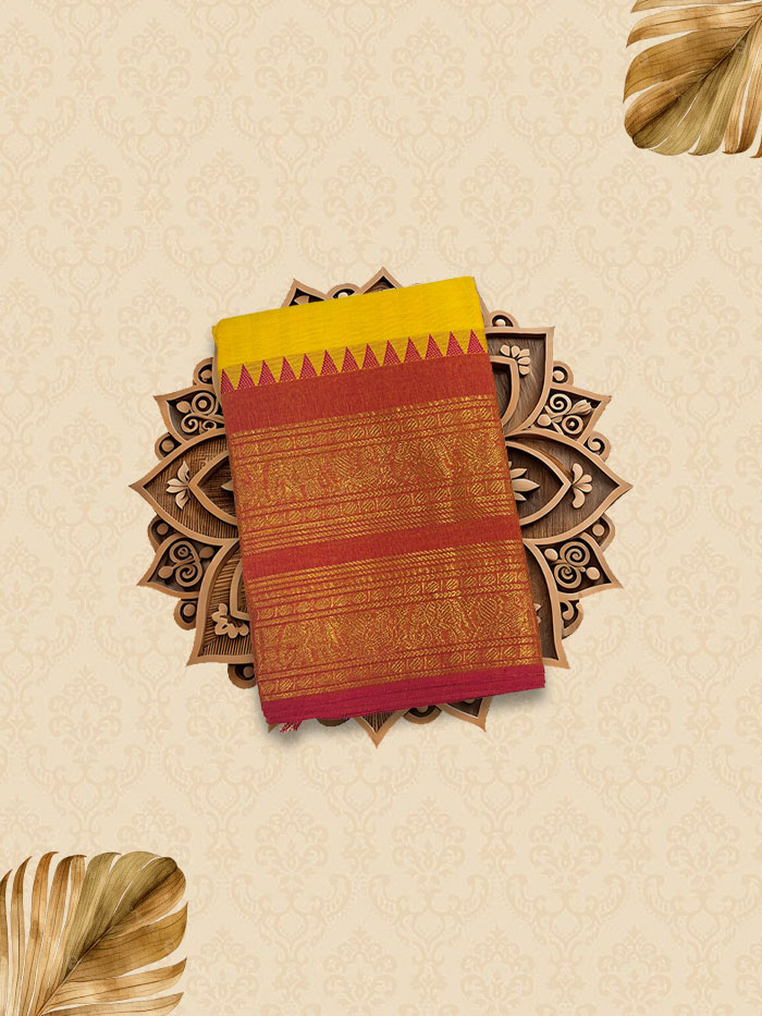 CYA Mango Yellow  Rani Pink Saree