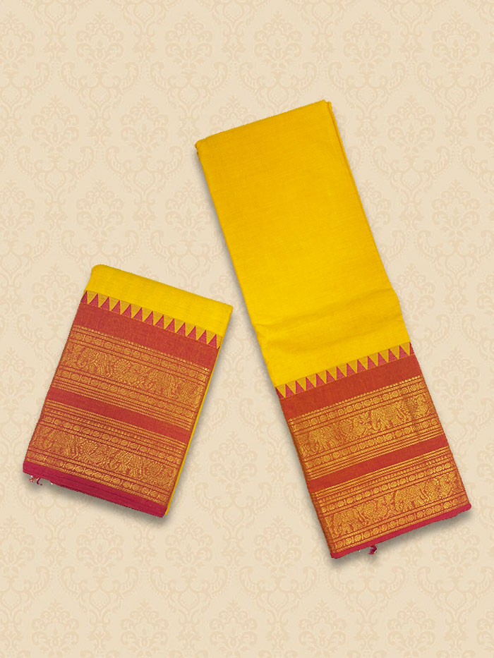 CYA Mango Yellow  Rani Pink Saree