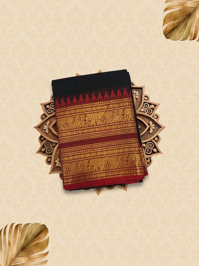 CYA Royal Red Black Saree